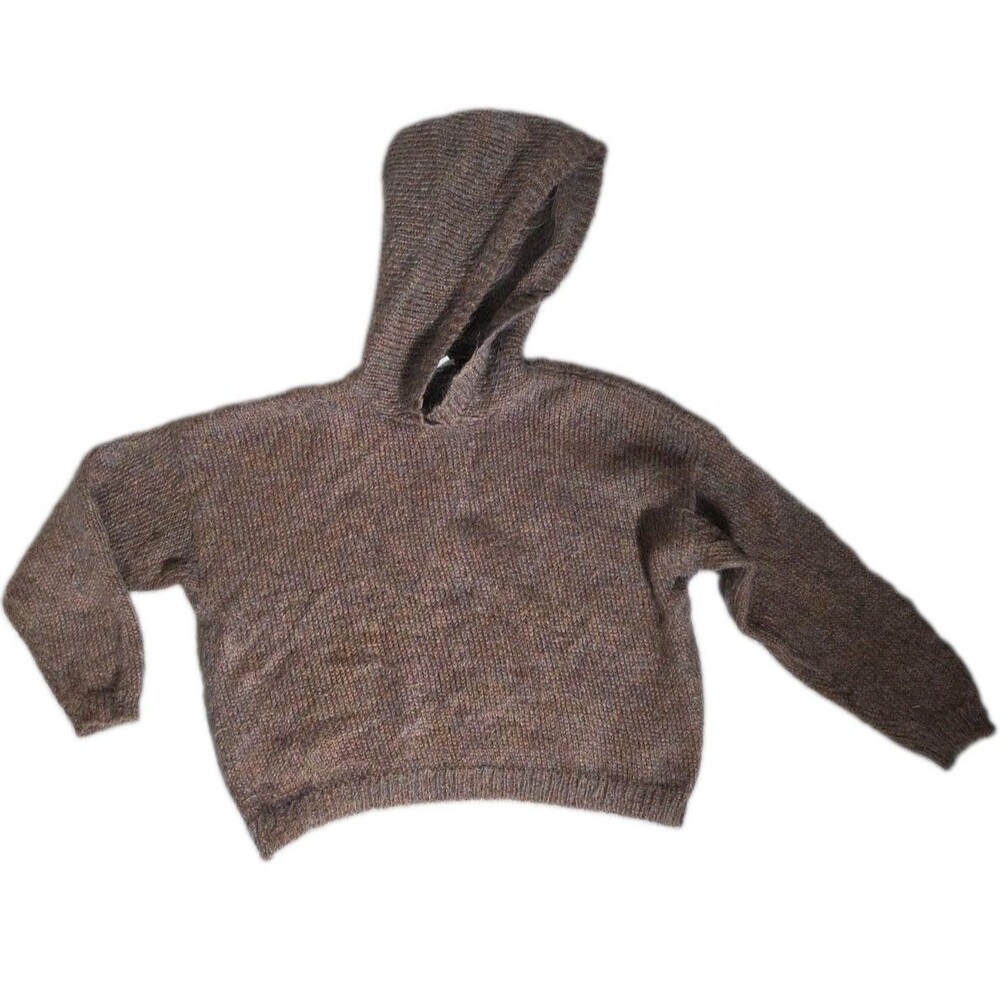 Paul Et Duffier Brown Multicolor Mohair Blend Fuzzy Hooded Sweater Size M EUC